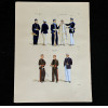 <p>JOS&Eacute; WASTH RODRIGUES (S&atilde;o Paulo, 1891 - Rio de Janeiro, 1957) 32x23 cm. Aquareladas &agrave; m&atilde;o ESTAMPA N. 159 &mdash; COLLEGIO MILITAR E BATALH&Atilde;O ACADEMICO &mdash; 1889 a 1892: Corneta do Collegio Militar, primeiro uniforme, 1889; Alumno, segundo uniforme, mesma data; Soldado do Batalh&atilde;o Academico, grande gala, 1890; Idem, segundo uniforme, 1890; Cabo, idem, 1892. ESTAMPA N. 160 &mdash; COLLEGIO MILITAR - 1893: Alumno-Tenente; Alumno-Cabo; Inspector. Impresso em Paris, ano 1922: A. FERROUD. - F. FERROUD, Succ. 127, Boulevard Saint German, 127. Um exaustivo e valoroso trabalho consagrado como um dos maiores cl&aacute;ssicos relacionados ao tema. Rar&iacute;ssima obra da qual foram editadas apenas 500 unidades e aquareladas &agrave; m&atilde;o. A Cole&ccedil;&atilde;o Iconogr&aacute;fica Uniformes Militares comp&otilde;e o Arquivo Hist&oacute;rico do Museu Hist&oacute;rico Nacional. O pintor Jos&eacute; Wasth Rodrigues foi um grande historiador e estudioso da arquitetura colonial no Brasil. Seus estudos do in&iacute;cio do s&eacute;culo 20 foram incorporados ao livro &ldquo;Document&aacute;rio Arquitet&ocirc;nico&rdquo;, no qual o autor se dedica &agrave; complexidade do patrim&ocirc;nio nacional. Publicado pela primeira vez em 1940, o estudo re&uacute;ne uma s&eacute;rie de elementos que podem ser vistos tamb&eacute;m nas obras do acervo do Museu do Ipiranga.</p>