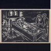 <p>Oswaldo Goeldi Med. 14 x 23 cm. Clicheria, para as ilustra&ccedil;&otilde;es do livro Recorda&ccedil;&otilde;es da Casa dos Mortos de Dostoi&eacute;vski. Embora Goeldi tenha criado as obras originalmente como xilogravuras em madeira, a clicheria met&aacute;lica que reproduzia fielmente o desenho entalhado</p>