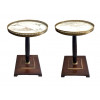<p>MAISON JANSEN - Par de mesas auxiliares em madeira e tampo de mármore , guarnições em bronze - 59 cmm alt, 40 cm diâm. (Tampo no estado)</p>