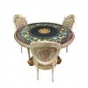 <p>Mesa circular em madeira patinada e dourada. 80 cm de alt.; 126 cm de diâm.</p> <p>Mesa circular em madeira patinada e dourada. 80 cm de alt.; 126 cm de diâm.</p>
