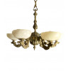 <p>Lustre em bronze dourado, com seis bra&ccedil;os e mangas em alabastro. 70 x 70 cm.</p>