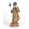 <p>Bela imagem representando santo Antônio com menino jesus com rico trabalho em madeira entalhada, com vestes decorada em dourado e policromia, sobre base de madeira. 32 cm alt. (Necessita Restauro).</p> <p>Bela imagem representando santo Antônio com menino jesus com rico trabalho em madeira entalhada, com vestes decorada em dourado e policromia, sobre base de madeira. 32 cm alt. (Necessita Restauro).</p>