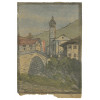 <p>Autoria não identificada. Paisagem com Igreja e Ponte. Aquarela, 25,5 cm x 17,5 cm. Assinatura não legível embaixo à direita.</p>