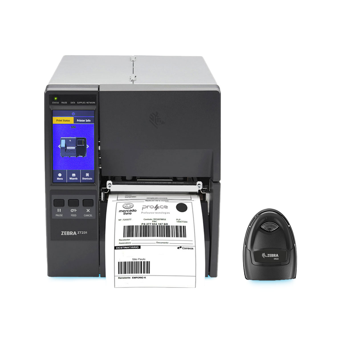 Kit Zebra Leitor 2D DS2208 c/Suporte + Impressora ZT231