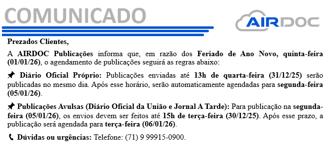 COMUNICADO - ANO NOVO
