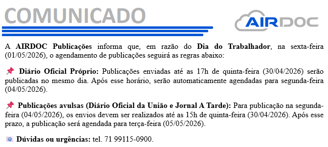 COMUNICADO - DIA DO TRABALHADOR