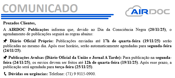 COMUNICADO - CONSCIÊNCIA NEGRA