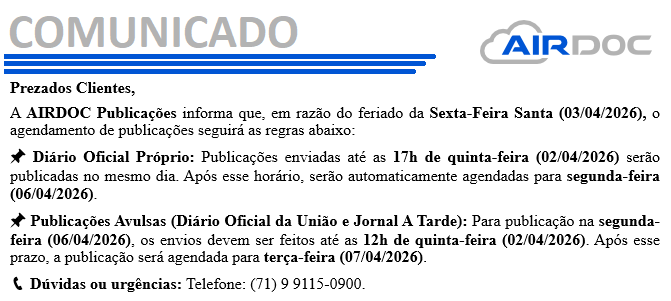 COMUNICADO - SEXTA SANTA