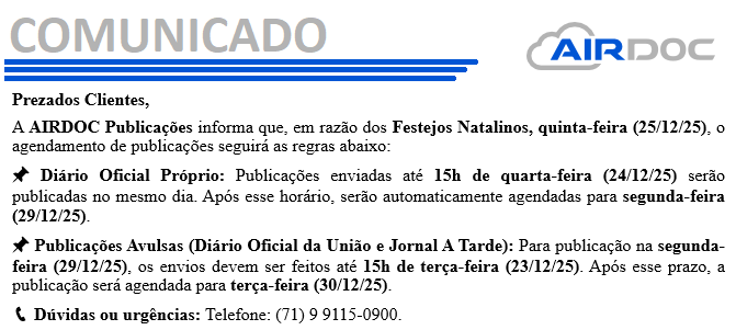 COMUNICADO - FESTEJOS NATALINOS