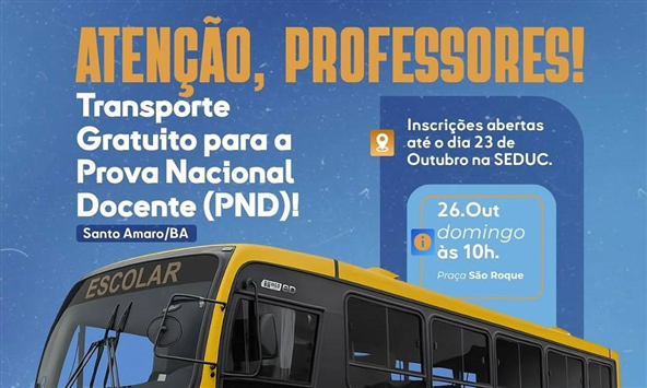 Prefeitura de Terra Nova garante transporte gratuito para professores que farão a Prova Nacional Docente (PND)