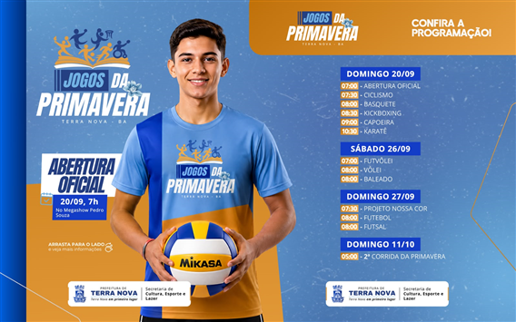 Terra Nova lança Jogos da Primavera; programação esportiva movimenta o município de 20 de setembro a 11 de outubro