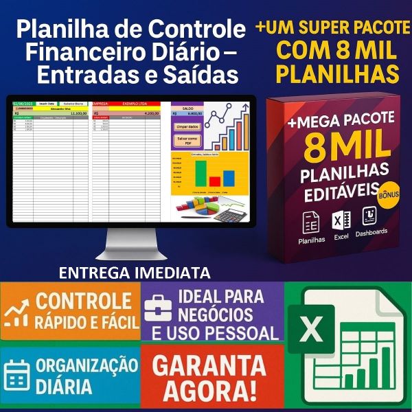 Planilha Entradas/saídas Com Gráfico + 8 Mil Planilhas Bônus - VERSÃO: ARC132