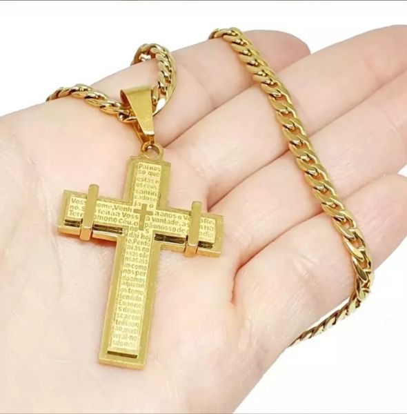 CORRENTE CORDÃO E PINGENTE COM ORAÇÃO DO PAI NOSSO