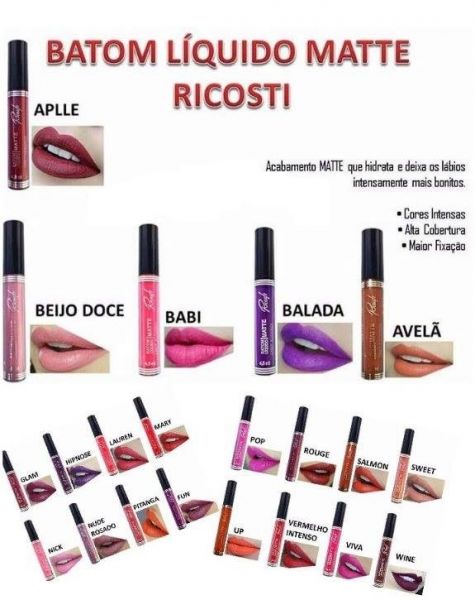 Batom Líquido Matte Ricosti Kit Com 30 Batons