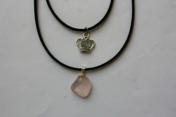 Choker Duo com Pingente de Caoroa e Quartzo Rosa
