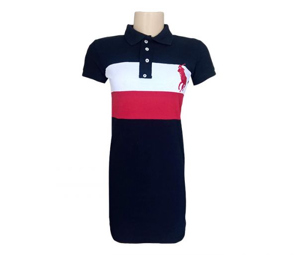Vestido Polo Ralph Lauren Azul Marinho, Branco e Pink