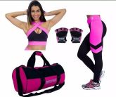 Kit Academia Moda Fitness Legging + Top + Acessorios