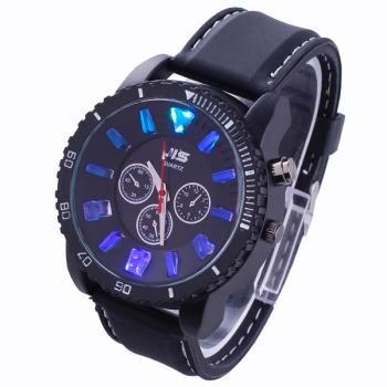 Cool Fashion luzes LED coloridas Student Casal Relógio de pulso preto / branco - preto SKU:  772771