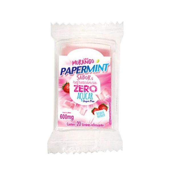 PAPERMINT LÂMINAS REFRESCANTES COMESTÍVEIS ZERO AÇUCAR SABOR MORANGO