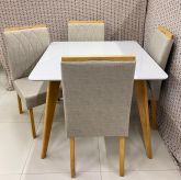 Mesa Jade.Slim 100x100 Tampo Malaga MDF.Vdr e Base Slim Imbuia Mel.OffWhite Carvalho Decor