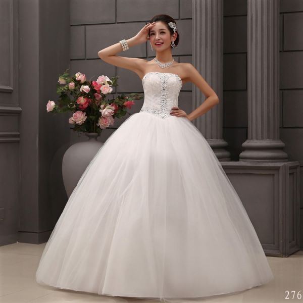 Vestido de Casamento Branco Sem Alças Beading Cristal