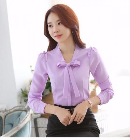 Blusa Outono Gola de Manga Longa Chiffon Plissado