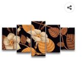 Quadro Decorativo 129x63 Sala Quarto Arte Flores Douradas