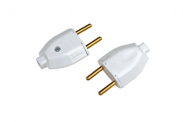 Plugue Macho 2Pólos 10A Branco/Preto