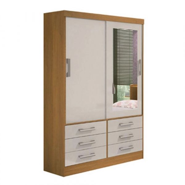 Roupeiro Meridian Plus 2P6G com Espelho Cinamomo.Off White D Doro