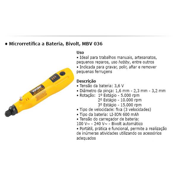 Microrretífica A Bateria Mbv 036 Vonder + Kit