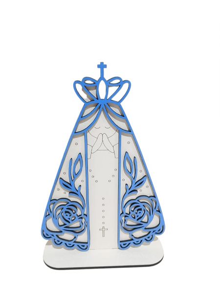 CÓD-RE48 NOSSA SENHORA NA BASE BRANCO COM MDF AZUL CLARO 12,5X5X20