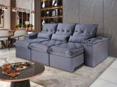 Estofado Retratil Reclinavel Ouro Preto 320 3x90 Veludo Inca Grafite 10 Idealle