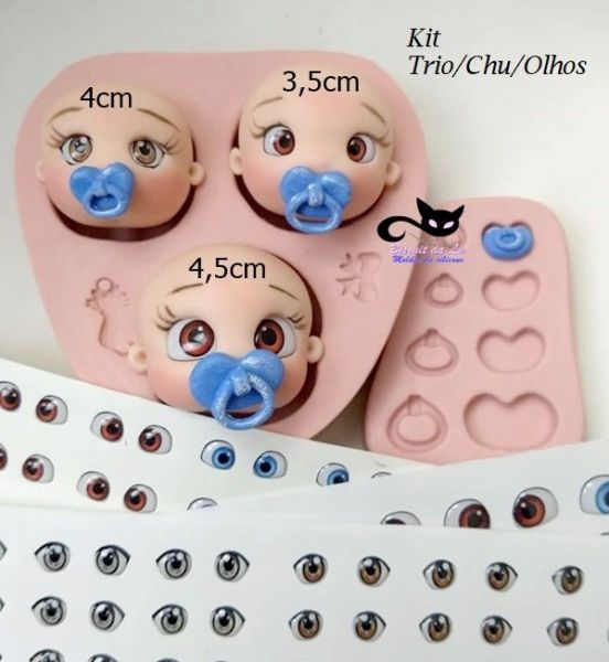 Kit trio Rostinhos + Kit Chupeta + 60 pares de olhos resinados (Kit Trio Chu/Olhos)