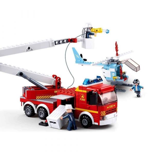 Blocos de Montar - Caminhão de Bombeiros + Helicóptero