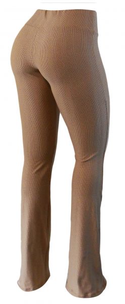Flare bege(**G-44) em malha jacquard com detalhes em listras