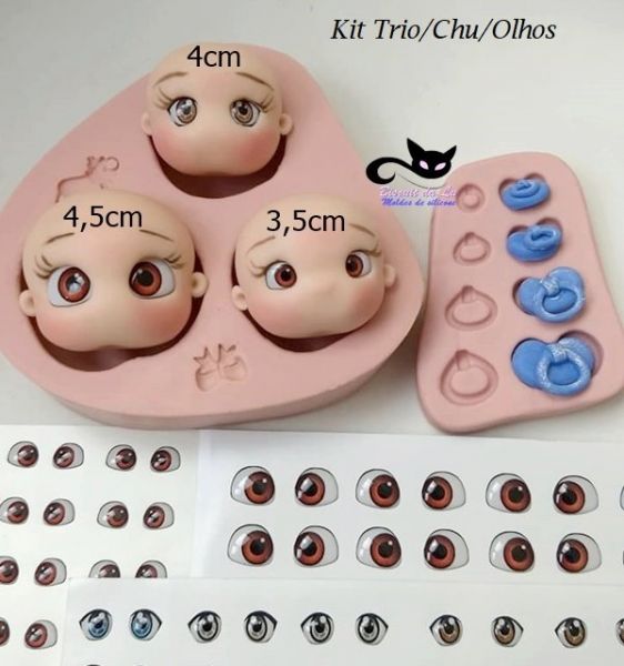 Kit trio Rostinhos + Kit Chupeta + 60 pares de olhos resinados (Kit Trio Chu/Olhos)