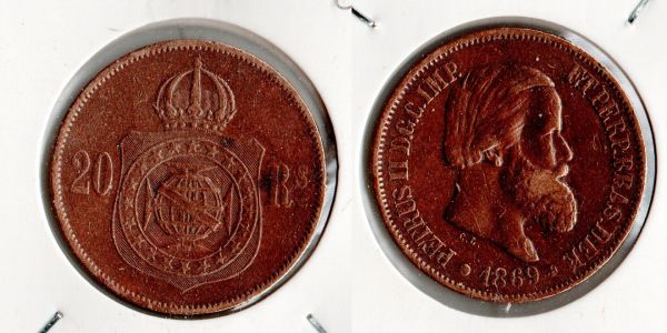 B788-01 - 20 Réis- 1869  - Império - LINDA PEÇA