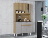 A563.Kit Cozinha Coral 6P1G 90 Damasco Ripado 3D.Off White Poquema