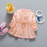 Vestido Infantil Casual Bebê Bordado Flor Manga Longa