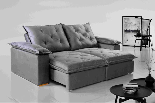 Estofado Retratil Reclinavel Leblon 250 2x100 Molas Ensacadas Veludo Inca Grafite 814 Evidence