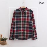 Blusa Feminina Primavera Xadrez Cores De Algodão Manga Longa