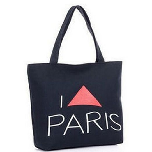 Bolsa I Love Paris Preta Forrada e com Bolso Interno