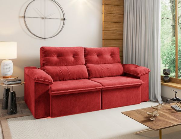 Estofado Retratil Carioca 2x1,00m Veludo Suede Vermelho 18 Diviminas