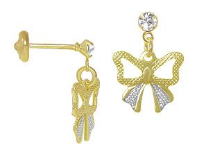 Brinco infantil folheado a ouro, em forma de lacinho - Cod: 2447