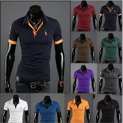 camisa de algodão de forma magro manga curta estilo casual