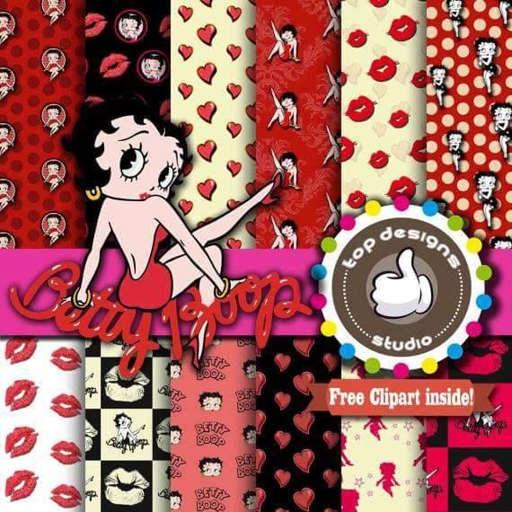 Kit scrapbook digital papeis e elementos betty boop