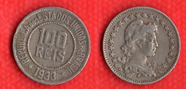 V087-7 - 100 Réis 1933 - Baixa Tiragem 1.314.000