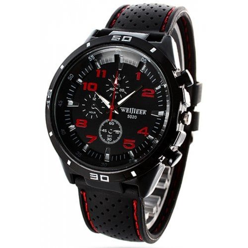 Weijieer 5020 Analógico Quartz Relógio Rubber Band Rodada Dial por Homens - RED