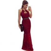 Vestido Longo Luxo Vermelho De Renda Mulheres Elegantes
