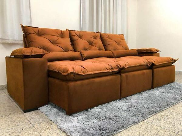 Estofado Retratil Reclinavel Fenix 270 3x73 Veludo Inca Terracota 23 Diviminas